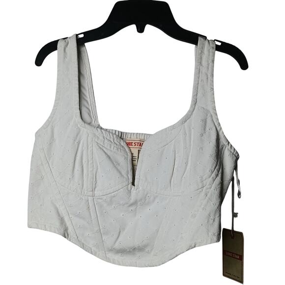 Lone Star Tops - Lone Star Eyelet Denim Corset Bustier Crop Top White Size Medium